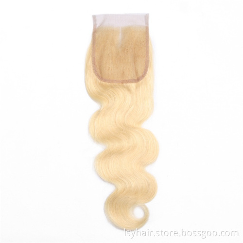 Virgin Hair Blonde 613 Brazilian Body Wave Human Hair Closure 4*4, 1B 613 Lace Closure Free Part Pre Plucked With Baby Hair